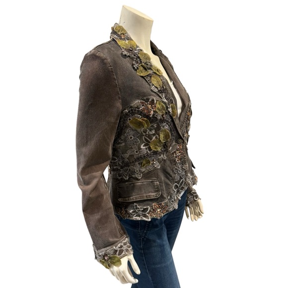 Vintage Lace and Sequin Embellished Denim Blazer Jacket - Picture 10 of 13